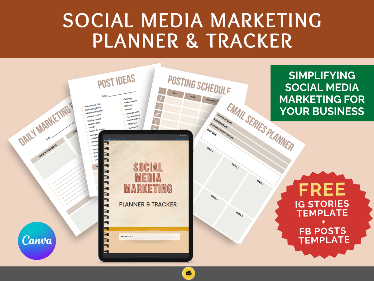 Social Media Marketing Printable Planner and Tracker for Small Business Owners